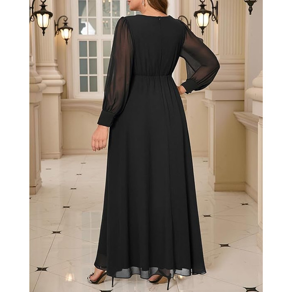 Women's Black Evening Gown Chiffon Beading Sheer Ethereal Luxe Dress Size 18 - Picture 3 of 8